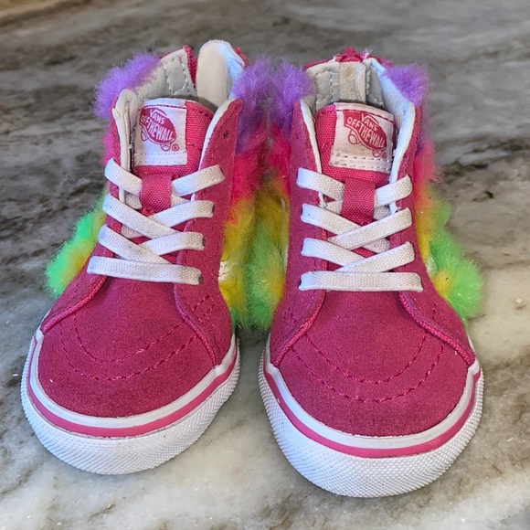 Vans Other - Toddler Vans pink high top with neon fur
